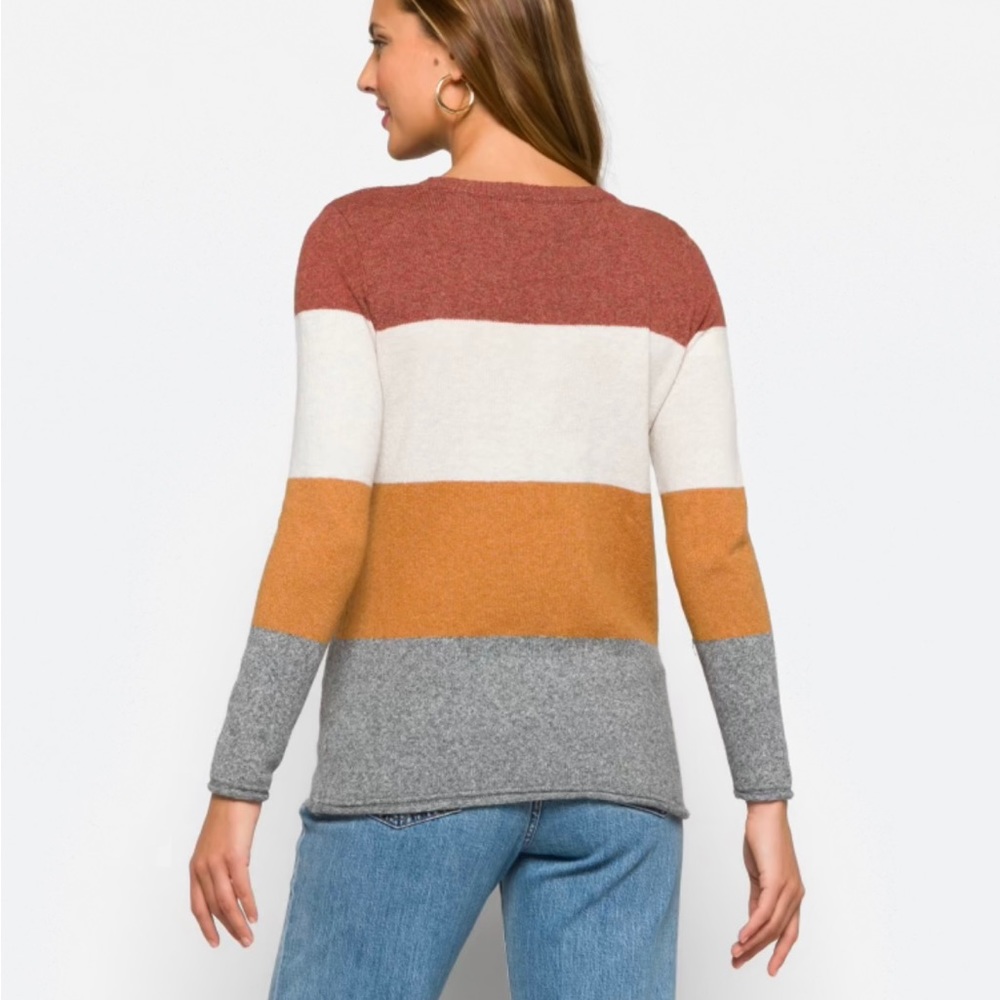 Pinque Burnt Orange, Cream, Gray Gina Crew Neck Sweater Women’s Large - Picture 6 of 7